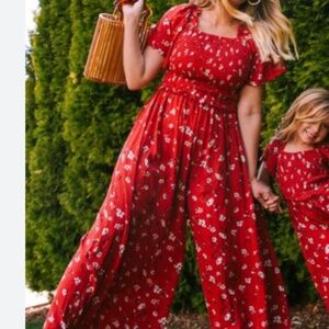 Ivy City Co red floral jumpsuit romper XL